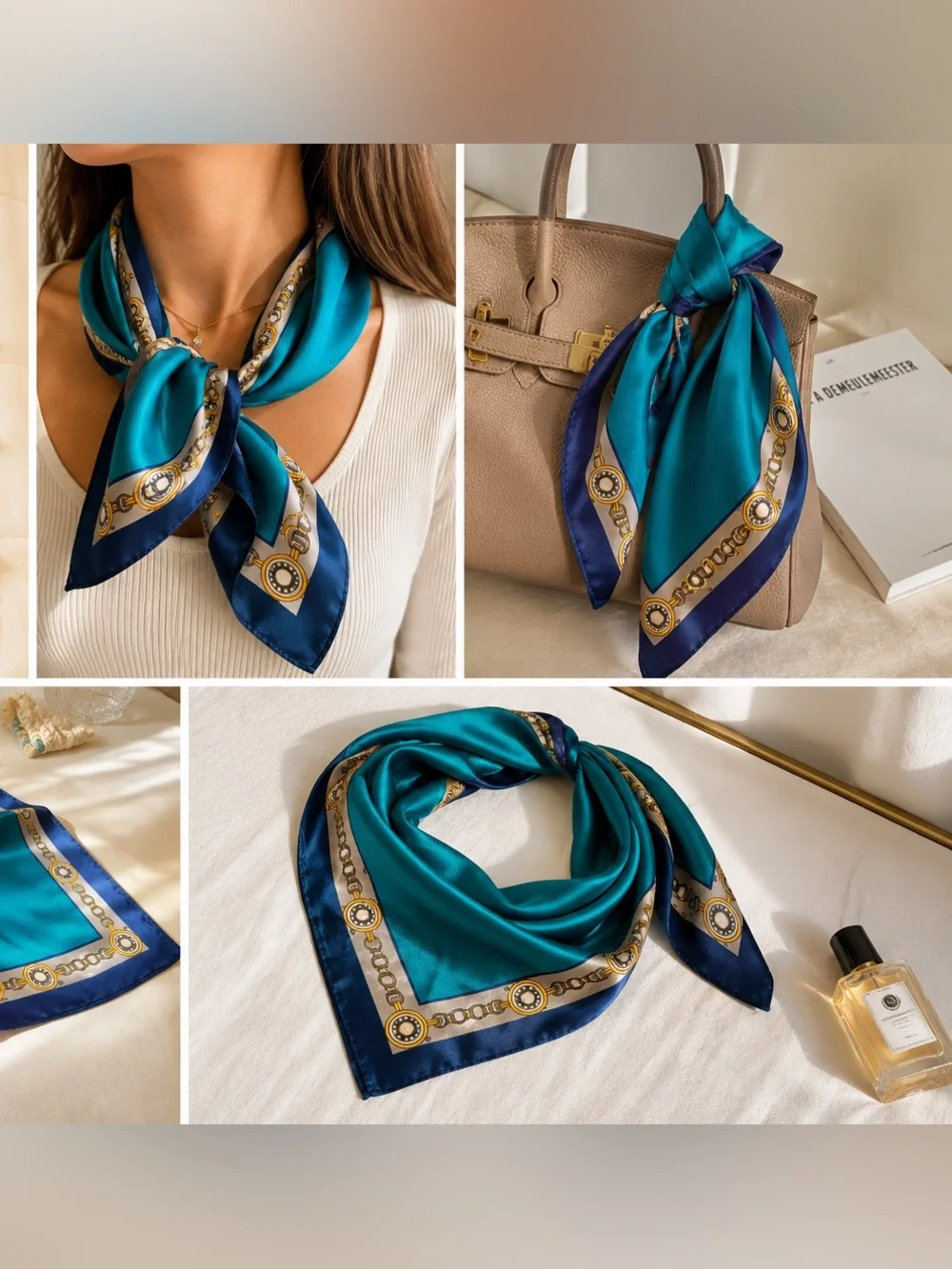 Blue & Teal Square Silk Scarf